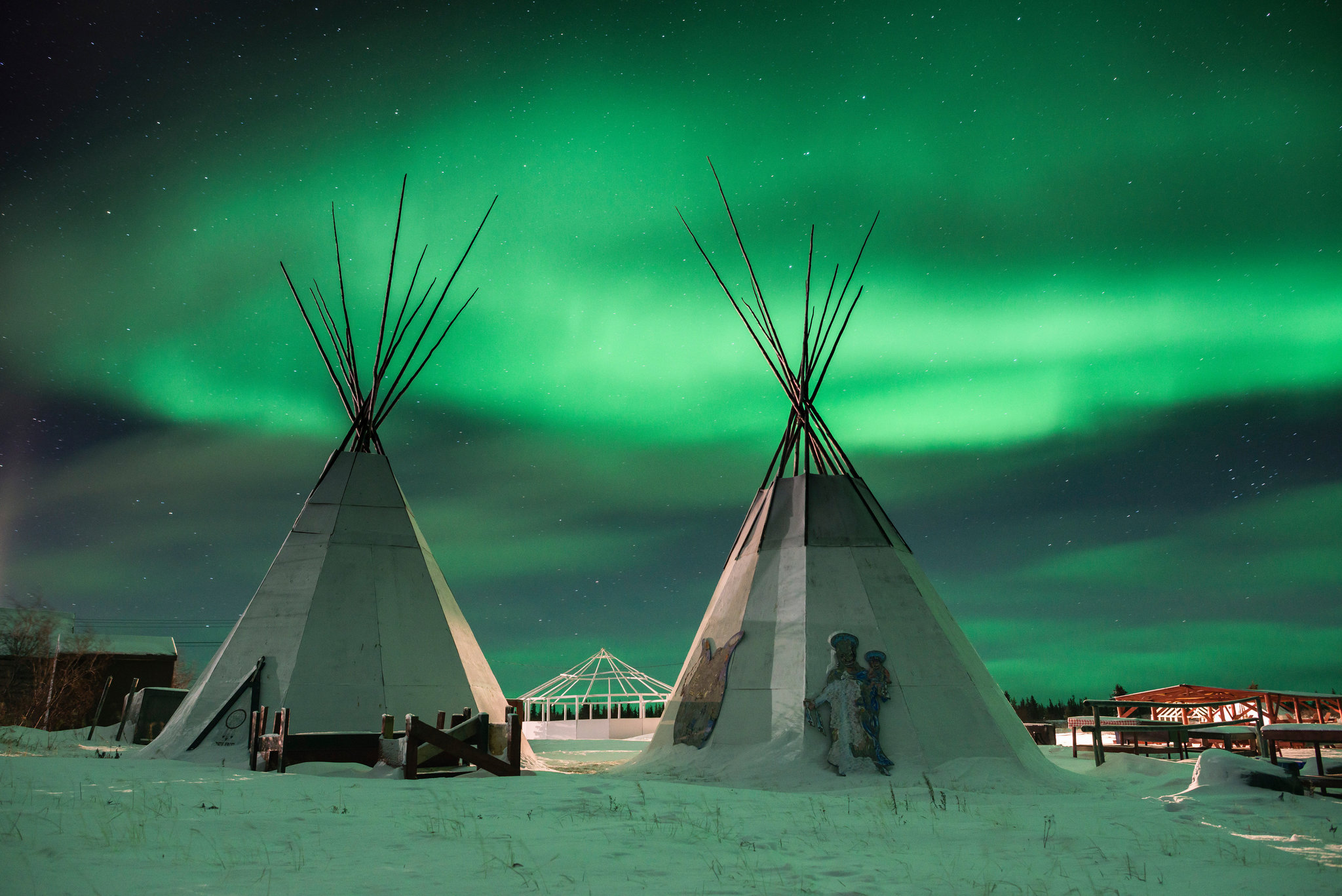 Great Bear Lake green lights tepees 