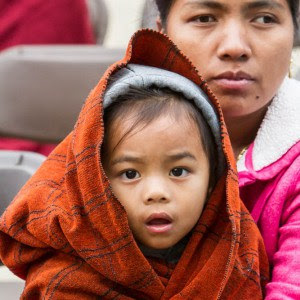 Faces of a mother and child